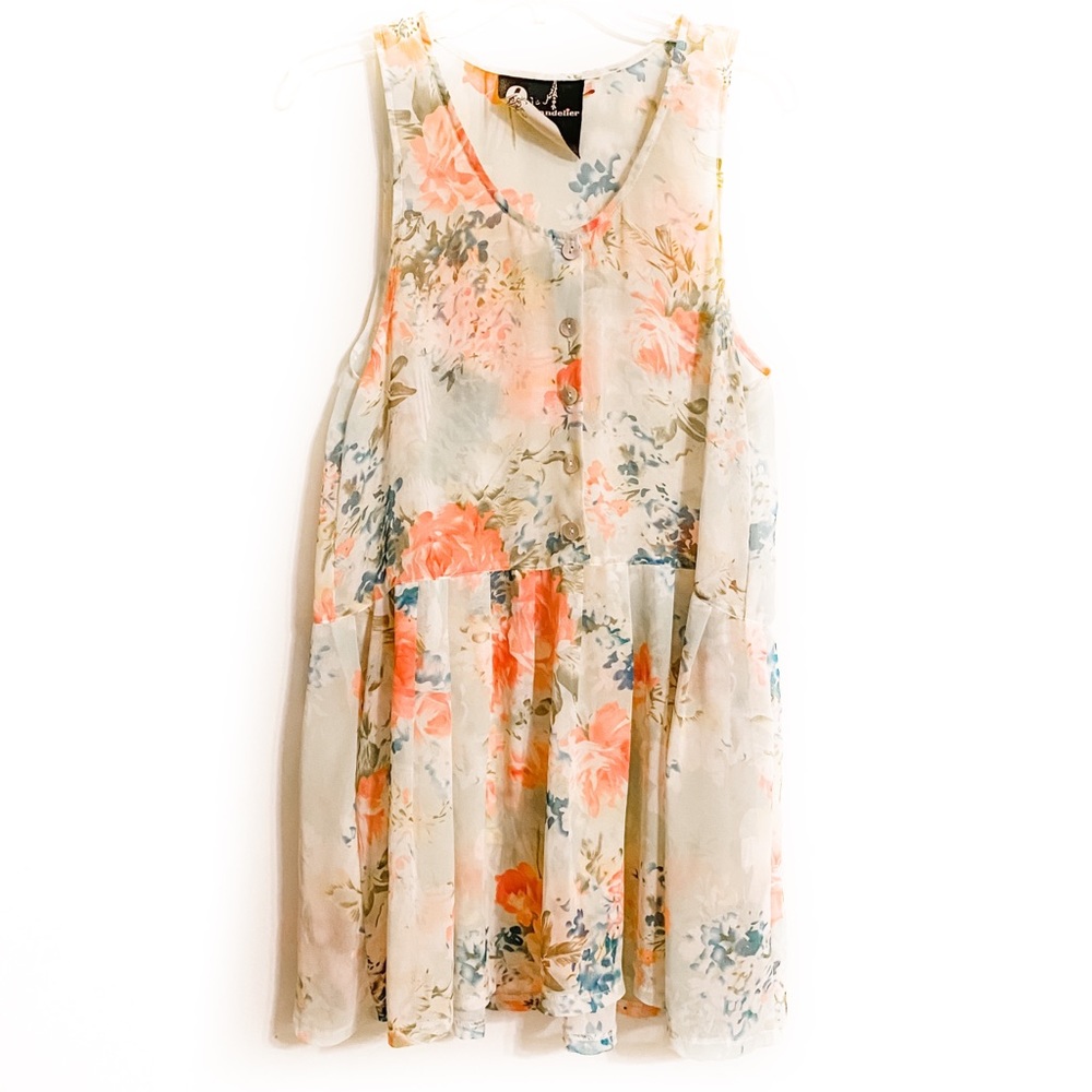 LF Chandelier Sheer Floral Sleeveless Tunic Top